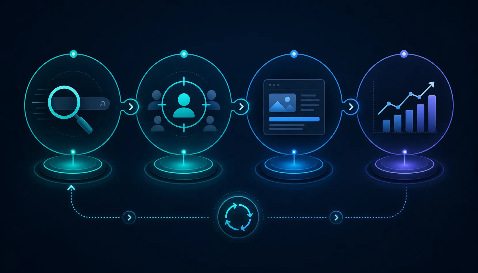 Gráfico do processo de uma landing page com oferta, segmentação, mensagem e medição alinhadas.